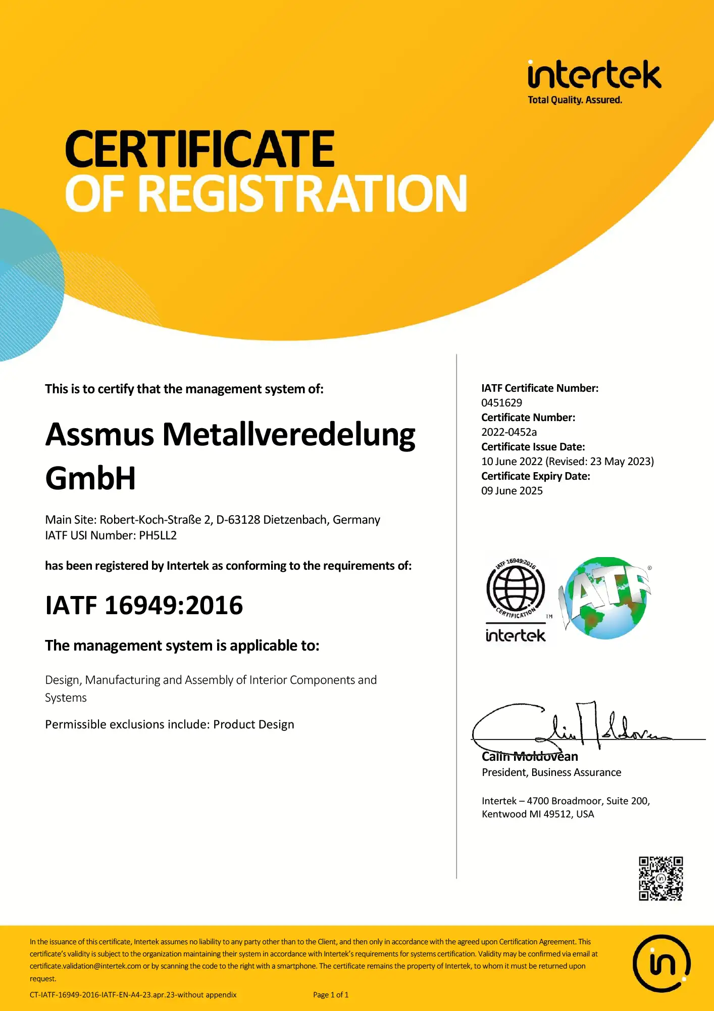 Zertifikat IATF 16949 Dietzenbach