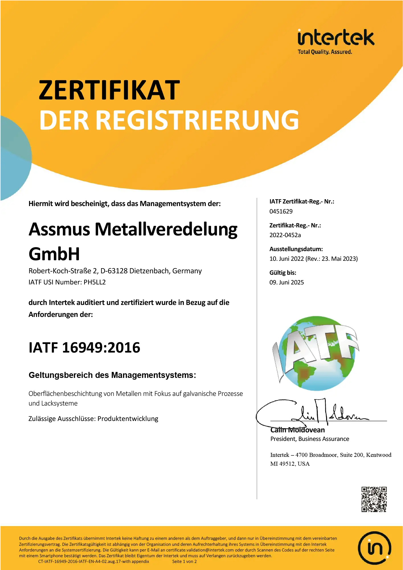 Zertifikat IATF 16949 Dietzenbach