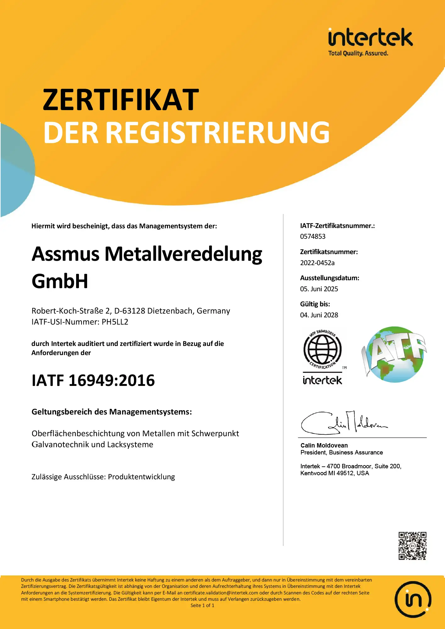Zertifikat IATF 16949 Dietzenbach