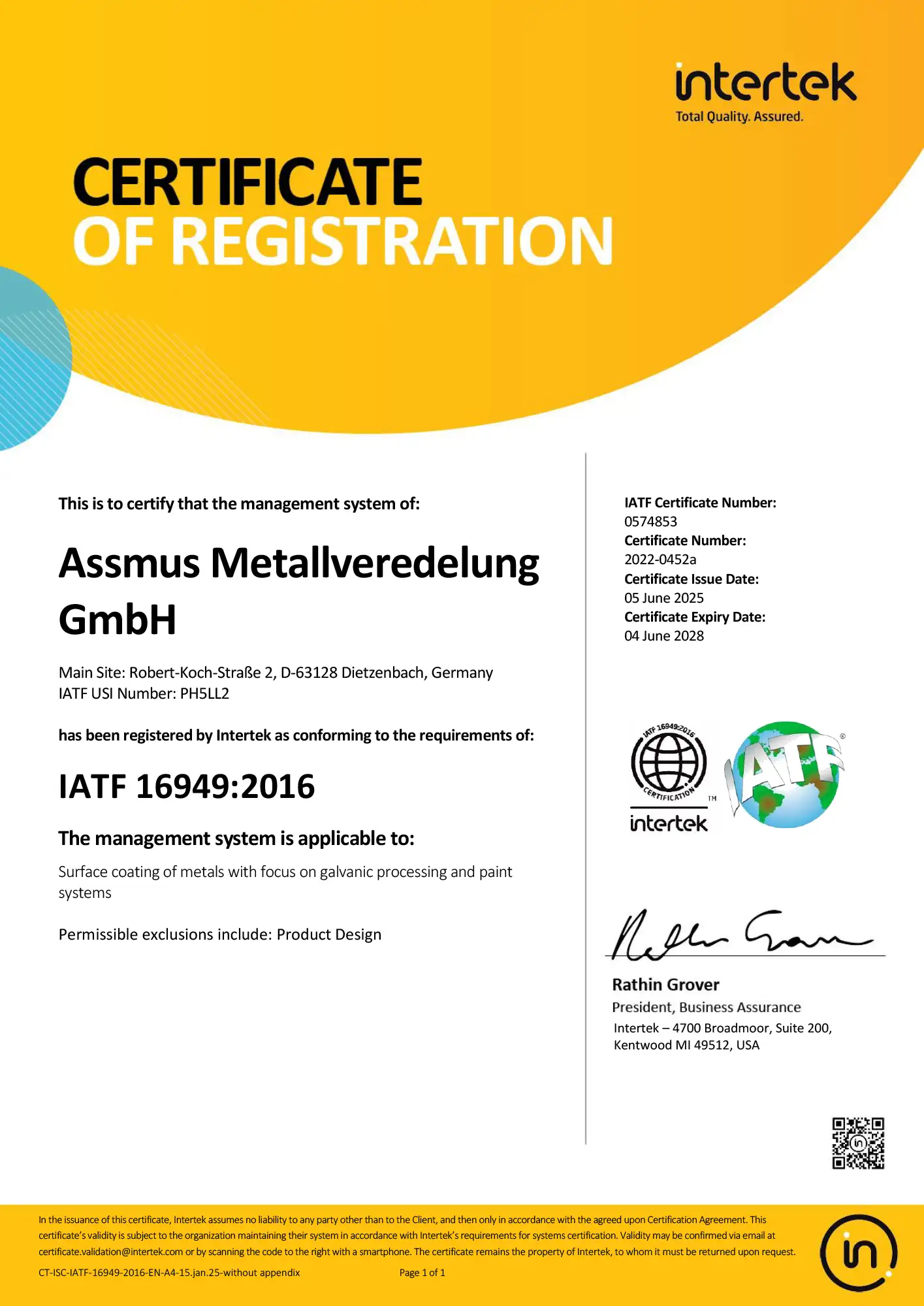Zertifikat IATF 16949 Dietzenbach
